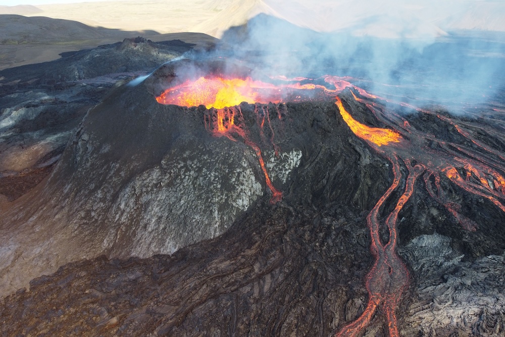 Mauna Loa Volcano in Hawaii with smoke birds eye
