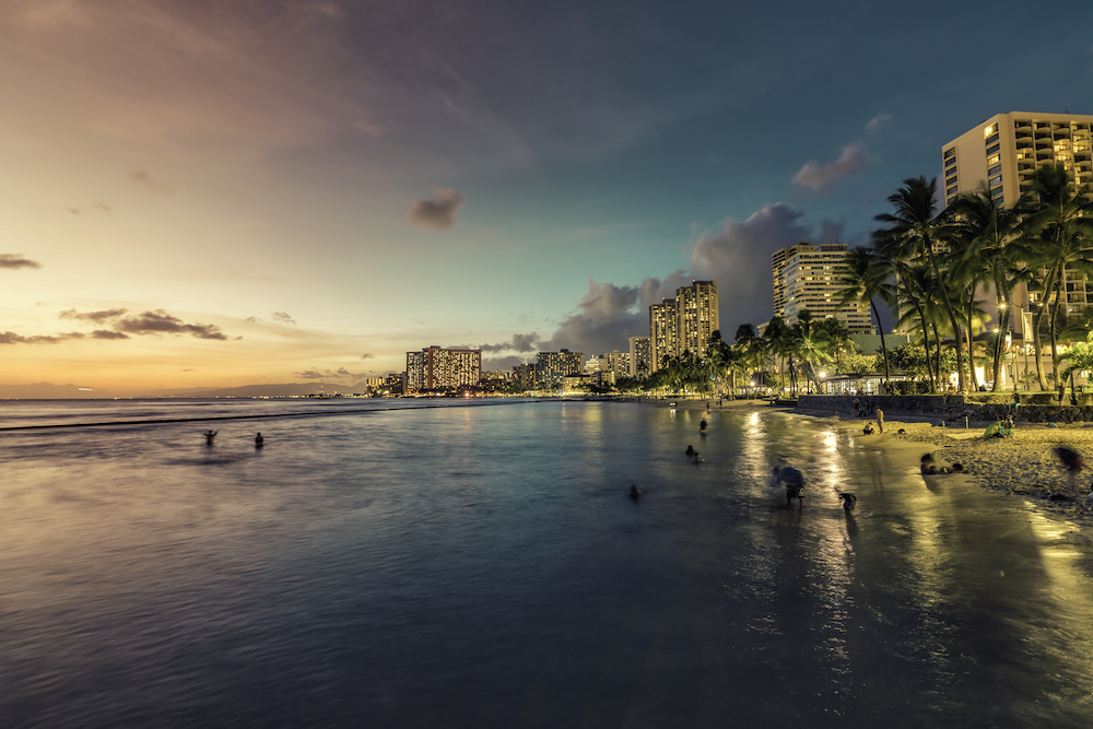 Night panorama of Waikiki Beach 