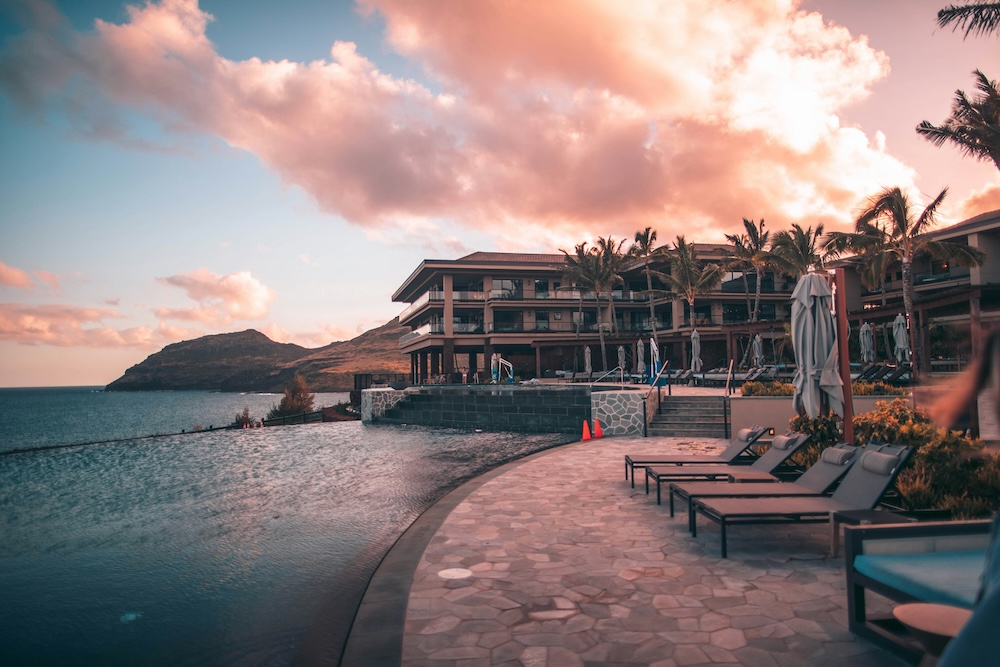 Poolside view of a luxury resort in Hawaii