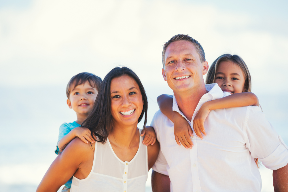 mother and father with two children