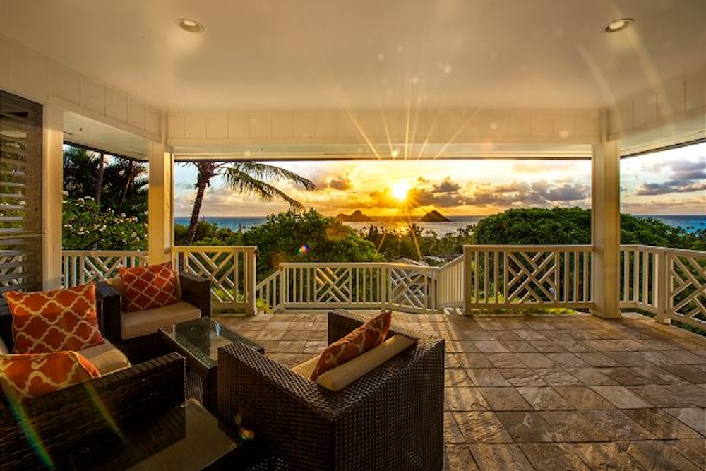 sunset in Hawaii as seen from large lanai