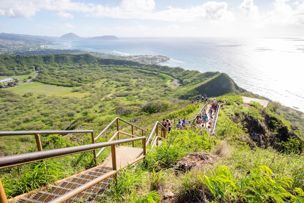 Honolulu, Hawaii - Tourists hiking 